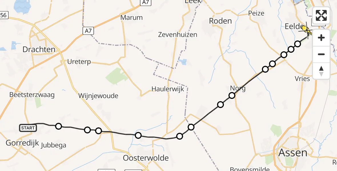 Routekaart van de vlucht: Lifeliner 4 naar Groningen Airport Eelde