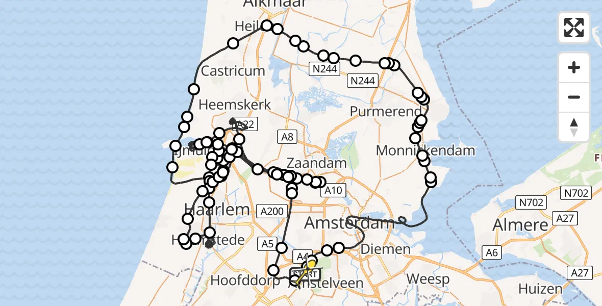 Routekaart van de vlucht: Politieheli naar Schiphol