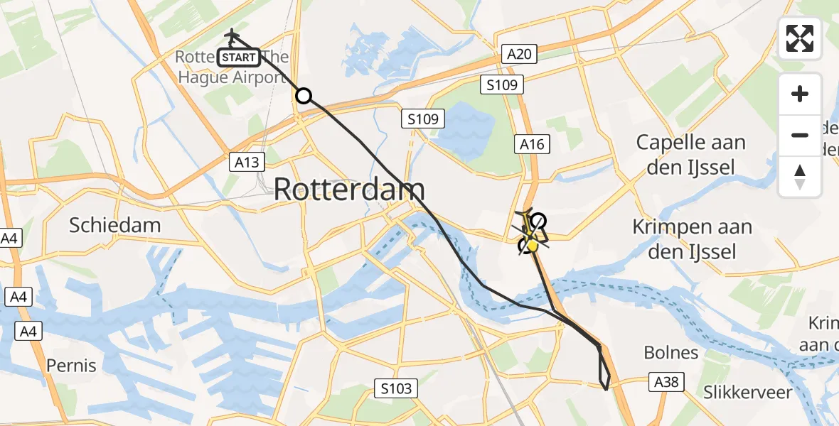 Routekaart van de vlucht: Lifeliner 2 naar Rotterdam