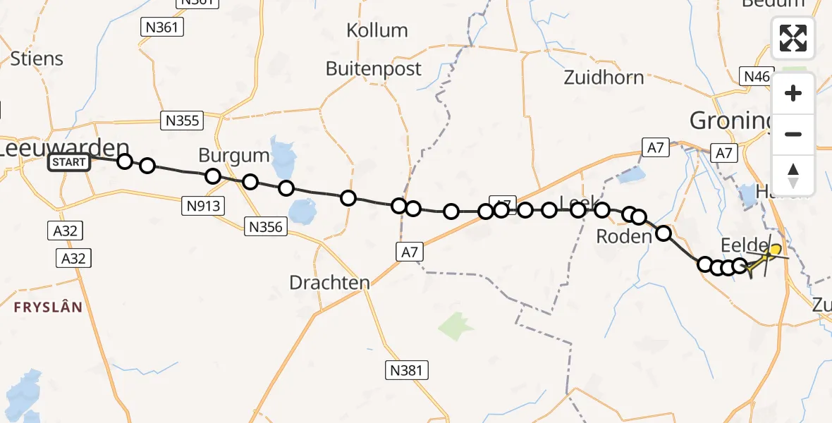 Routekaart van de vlucht: Lifeliner 4 naar Groningen Airport Eelde