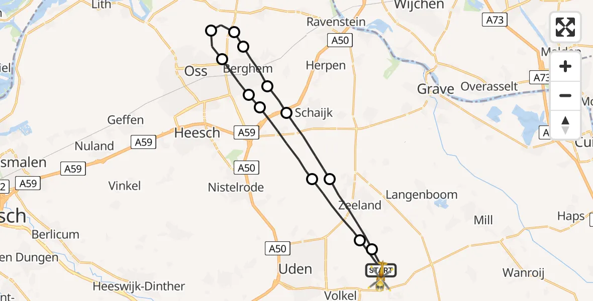 Vluchtroute Traumahelikopter Vliegbasis Volkel - Vliegbasis Volkel, 21 januari 2023, 13:24