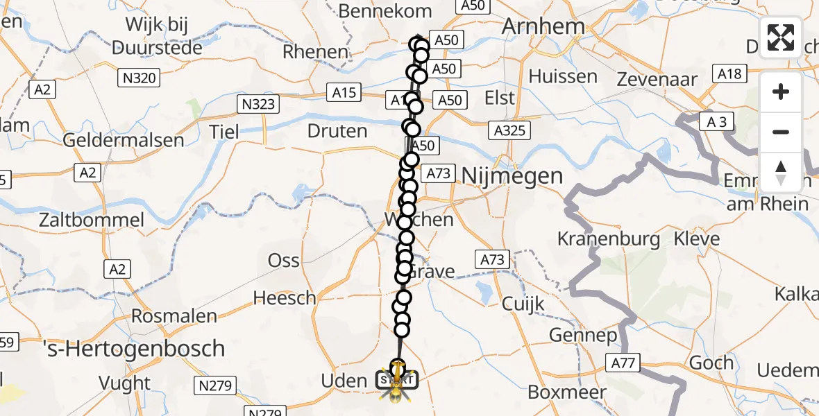 Vluchtroute Traumahelikopter Vliegbasis Volkel - Vliegbasis Volkel, 21 januari 2023, 14:20