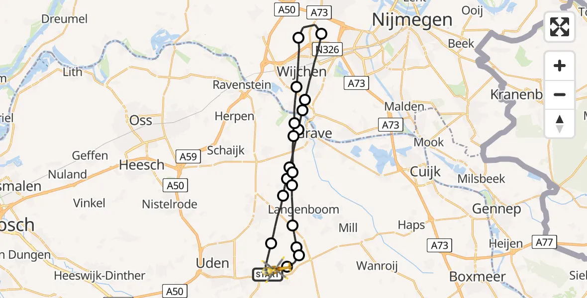 Vluchtroute Traumahelikopter Vliegbasis Volkel - Vliegbasis Volkel, 21 januari 2023, 18:01