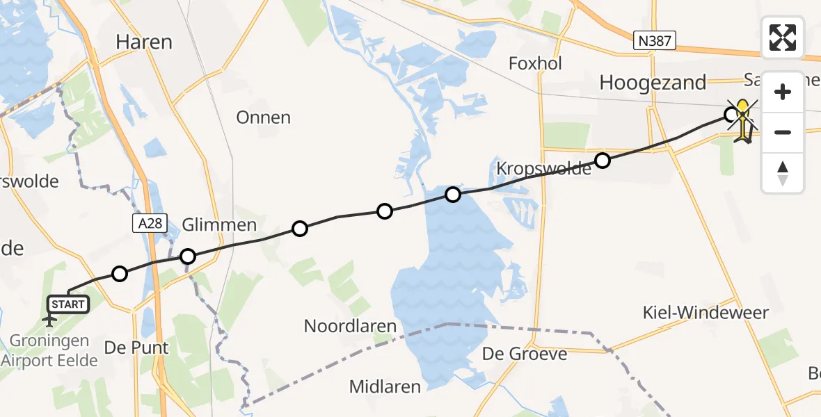 Routekaart van de vlucht: Lifeliner 4 naar Sappemeer