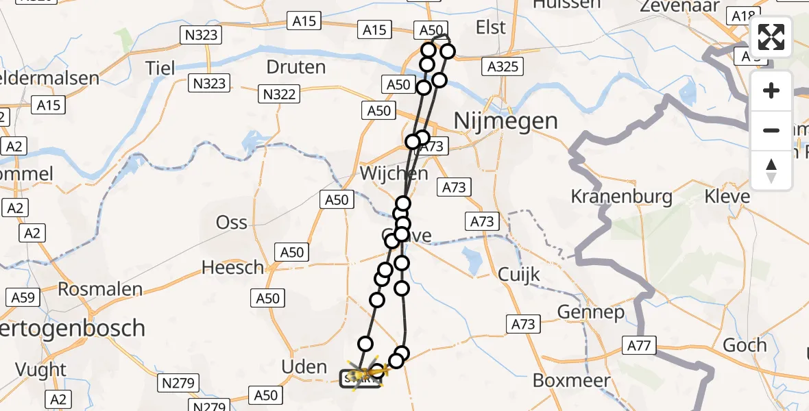Vluchtroute Traumahelikopter Vliegbasis Volkel - Vliegbasis Volkel, 21 januari 2023, 22:15