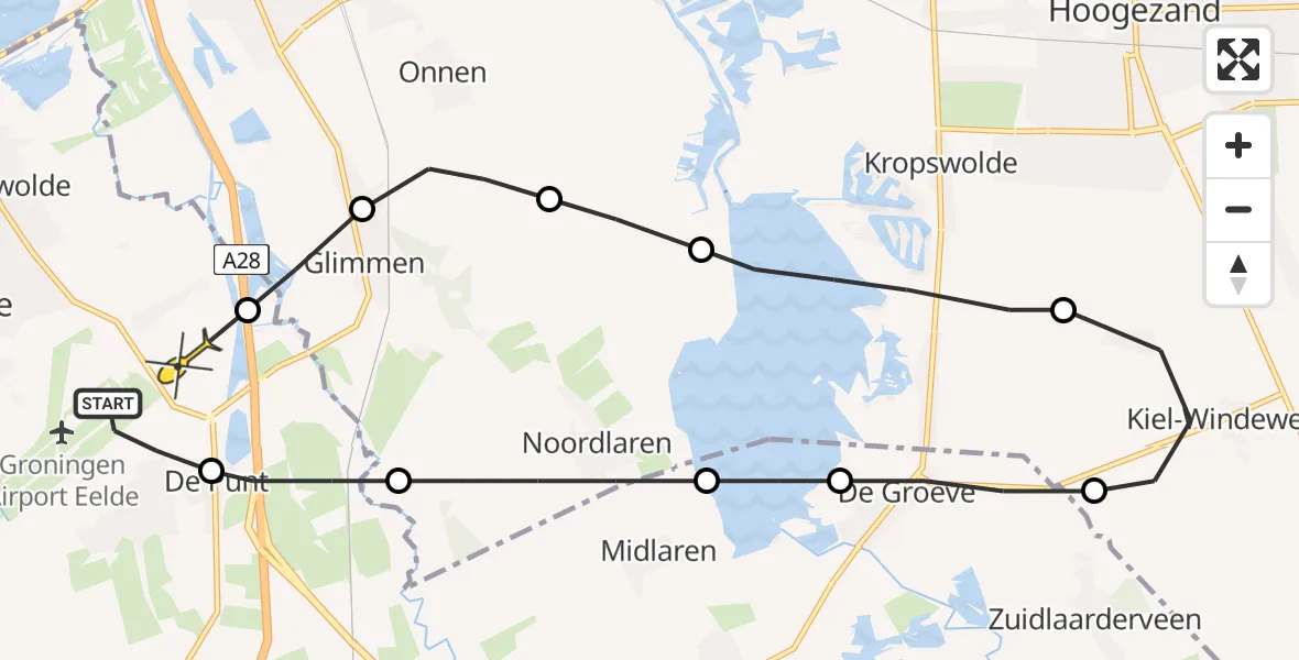 Routekaart van de vlucht: Lifeliner 4 naar Eelde