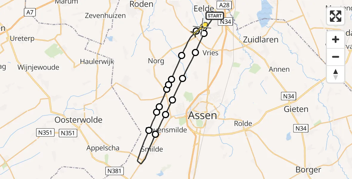 Routekaart van de vlucht: Lifeliner 4 naar Donderen