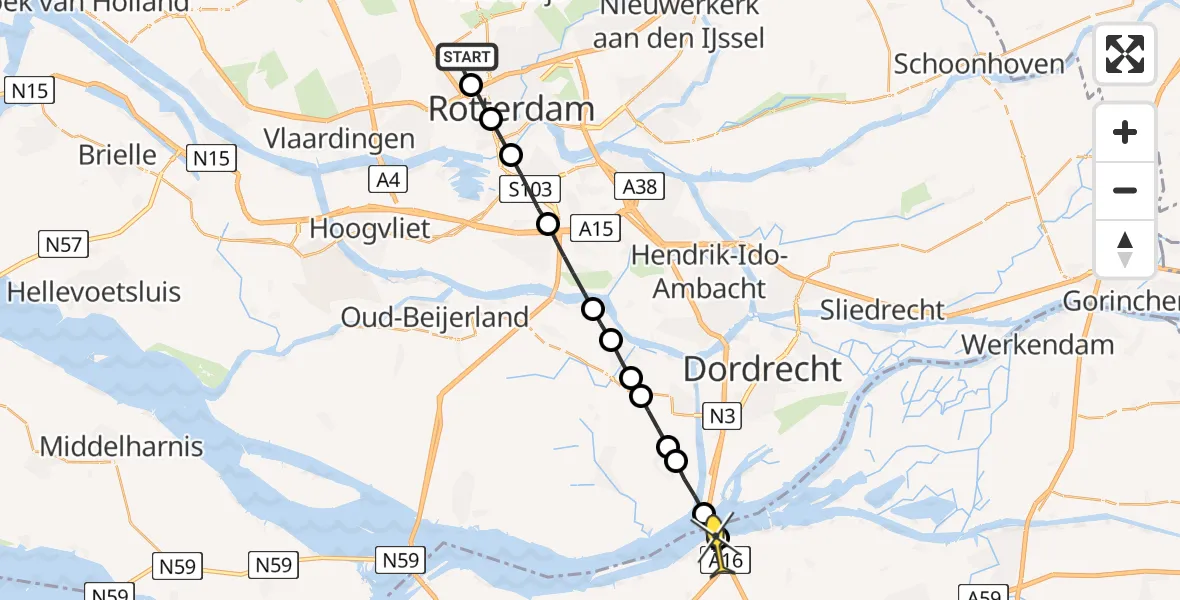 Routekaart van de vlucht: Lifeliner 2 naar Moerdijk