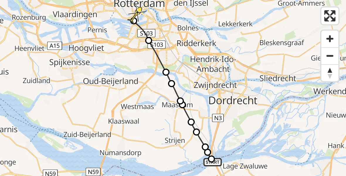 Routekaart van de vlucht: Lifeliner 2 naar Erasmus MC