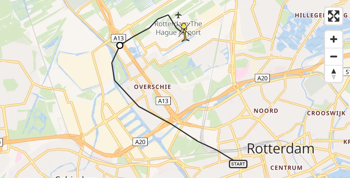 Routekaart van de vlucht: Lifeliner 2 naar Rotterdam The Hague Airport