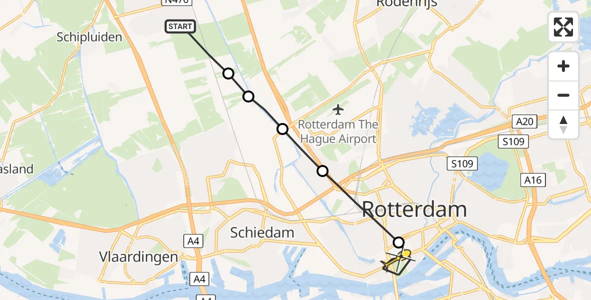 Routekaart van de vlucht: Lifeliner 2 naar Erasmus MC