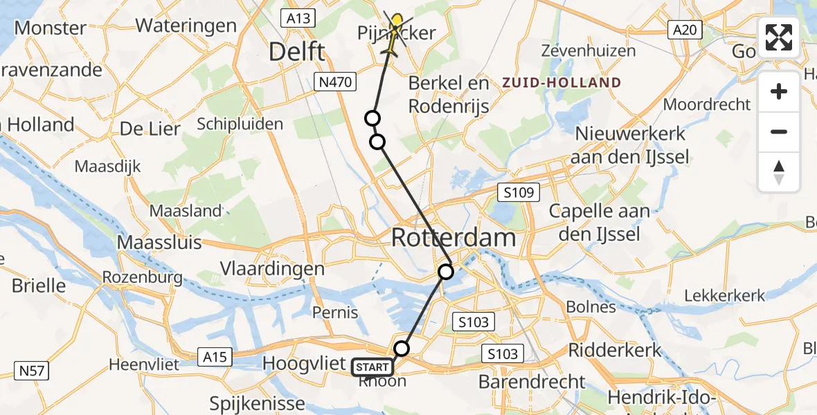 Routekaart van de vlucht: Politiehelikopter naar Pijnacker
