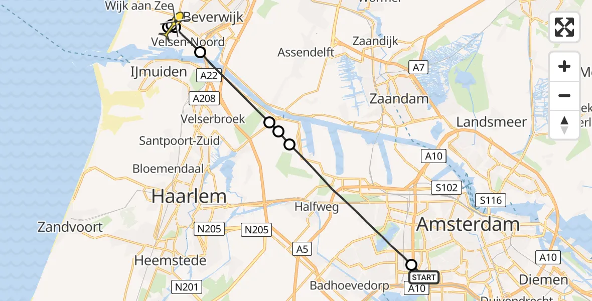 Routekaart van de vlucht: Lifeliner 1 naar Wijk aan Zee