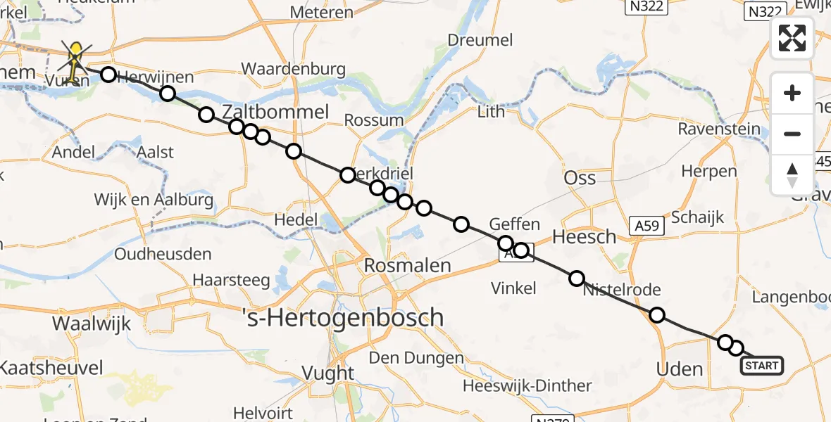 Routekaart van de vlucht: Lifeliner 3 naar Vuren