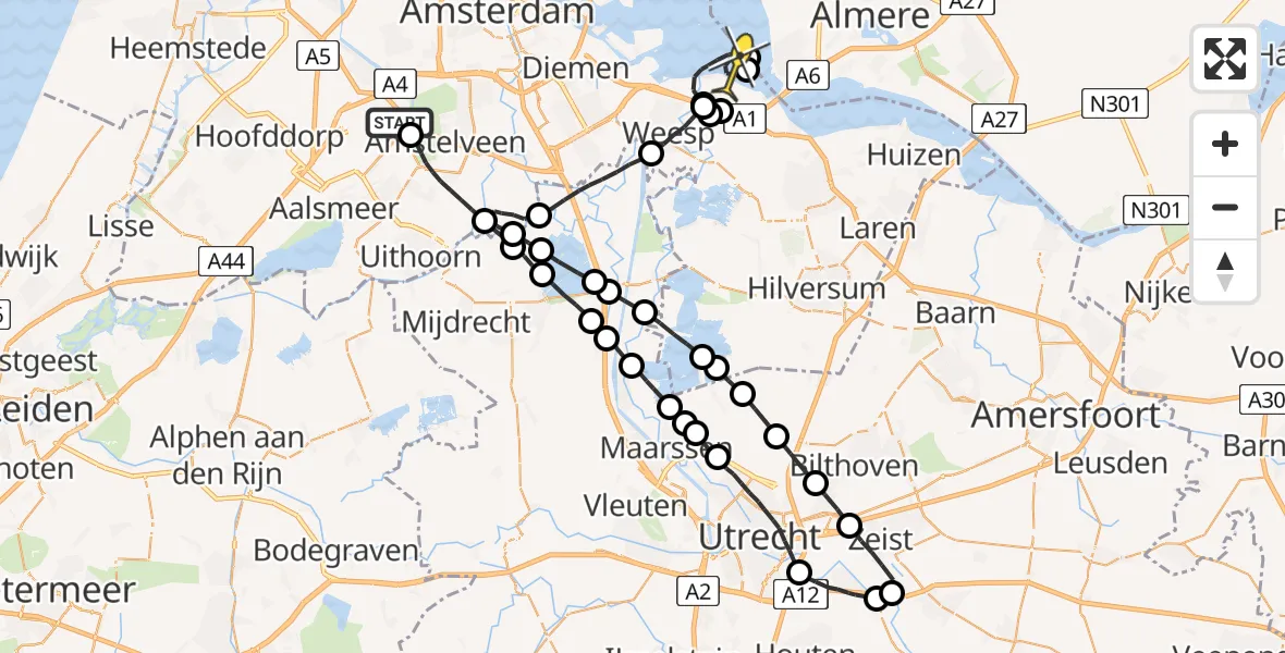 Routekaart van de vlucht: Politieheli naar Muiden