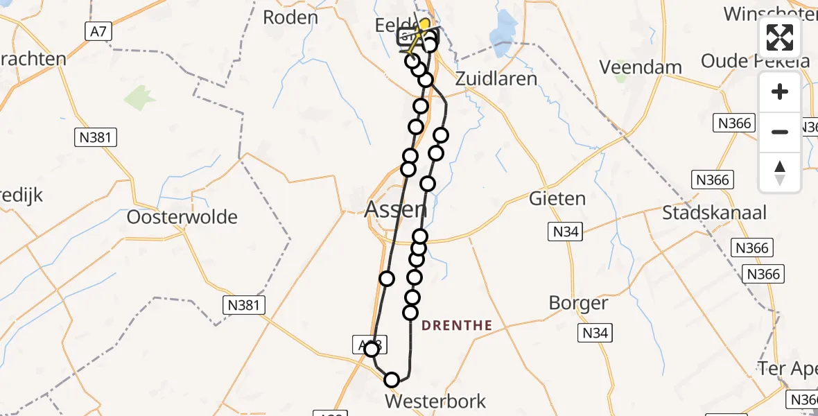 Routekaart van de vlucht: Lifeliner 4 naar Groningen Airport Eelde