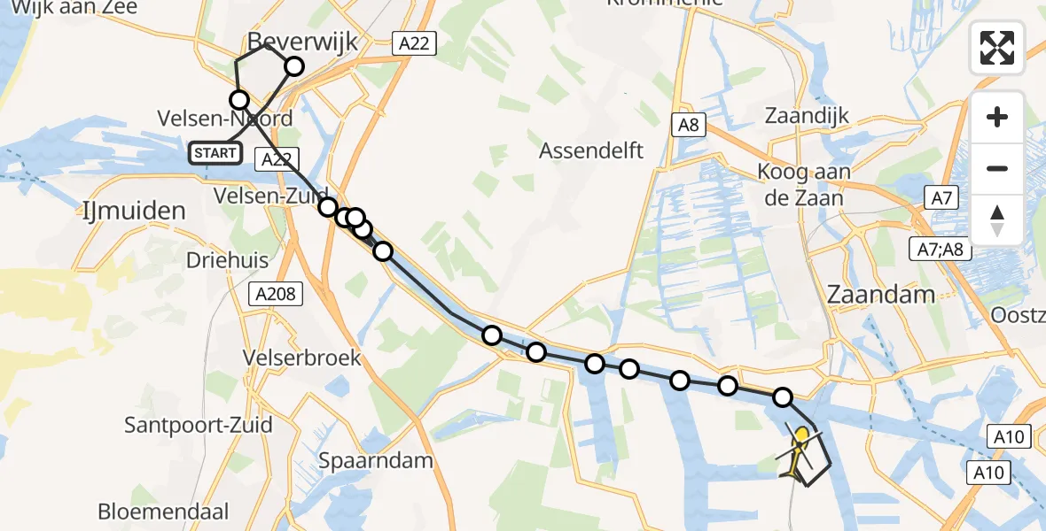 Routekaart van de vlucht: Lifeliner 1 naar Amsterdam Heliport