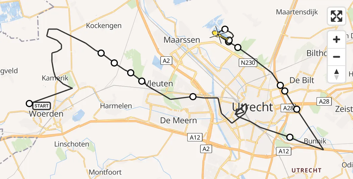Routekaart van de vlucht: Politieheli naar Maarssen