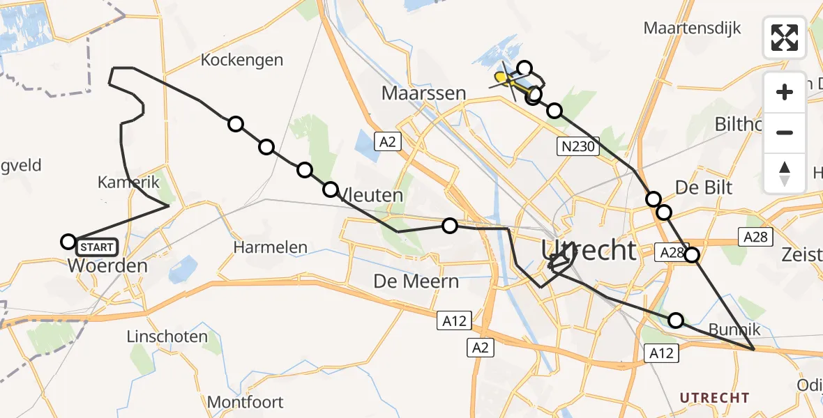 Routekaart van de vlucht: Politiehelikopter naar Maarssen