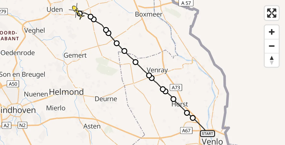 Routekaart van de vlucht: Lifeliner 3 naar Vliegbasis Volkel