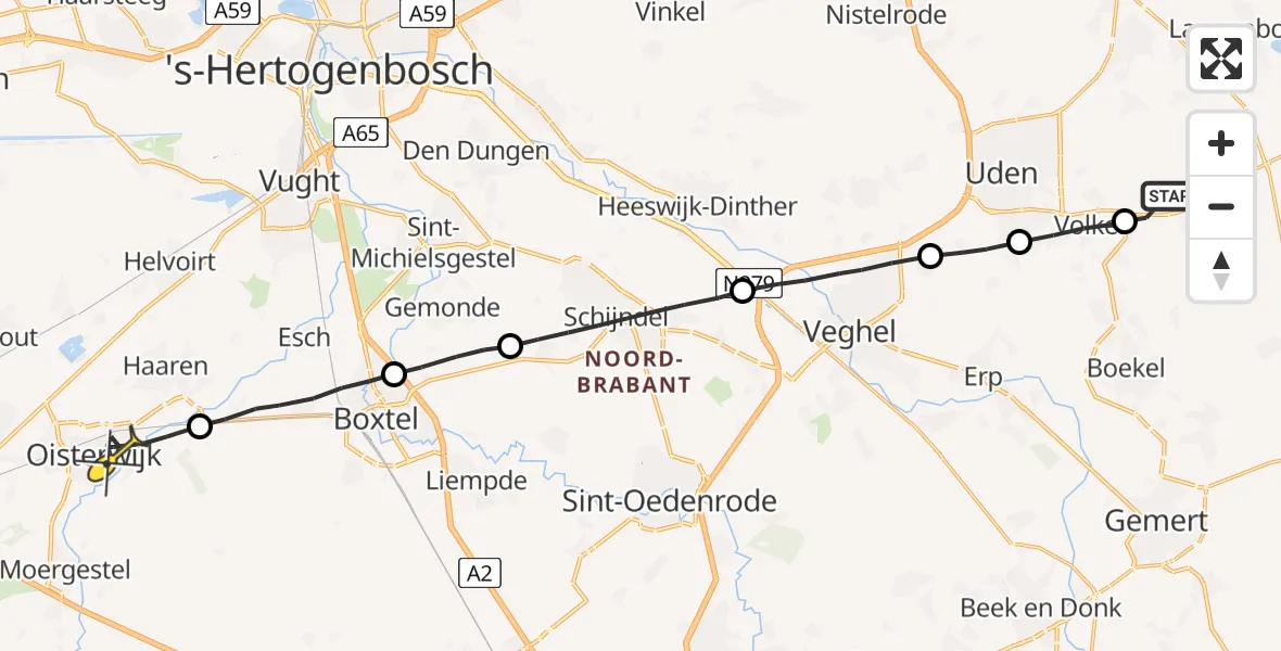 Routekaart van de vlucht: Lifeliner 3 naar Oisterwijk
