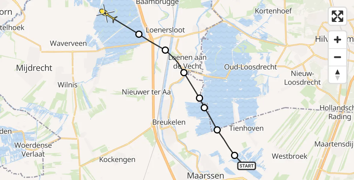 Routekaart van de vlucht: Politieheli naar Vinkeveen