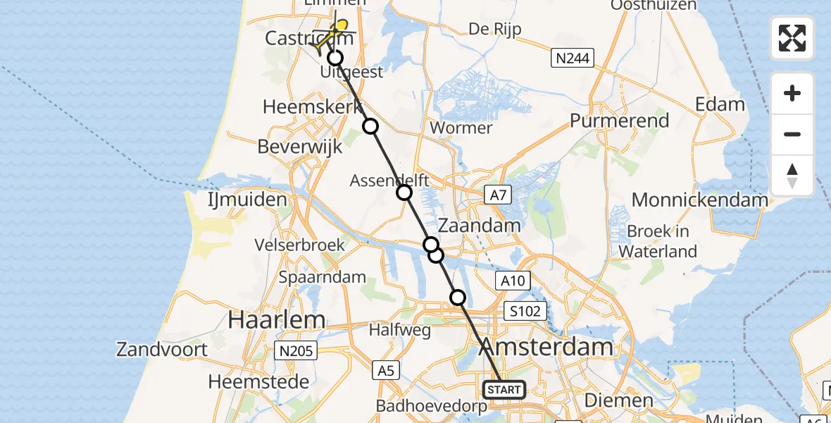 Routekaart van de vlucht: Lifeliner 1 naar Castricum