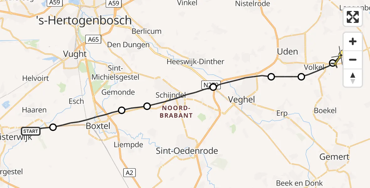 Routekaart van de vlucht: Lifeliner 3 naar Vliegbasis Volkel