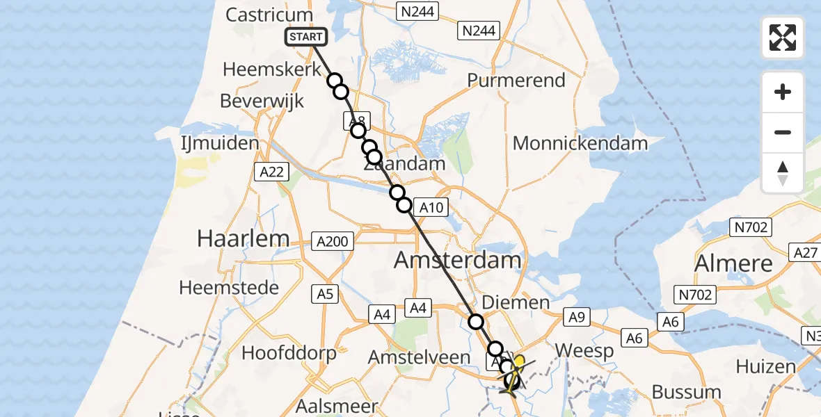 Routekaart van de vlucht: Lifeliner 1 naar Academisch Medisch Centrum (AMC)