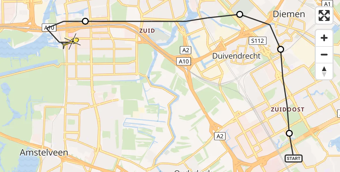 Routekaart van de vlucht: Lifeliner 1 naar VU Medisch Centrum Amsterdam