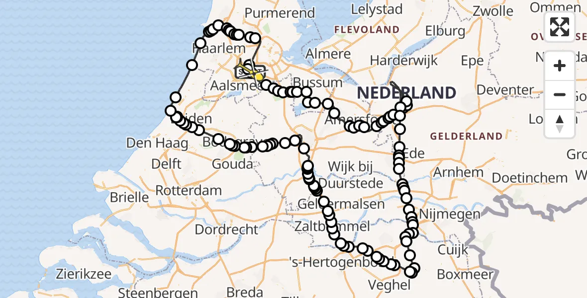 Routekaart van de vlucht: Politieheli naar Schiphol