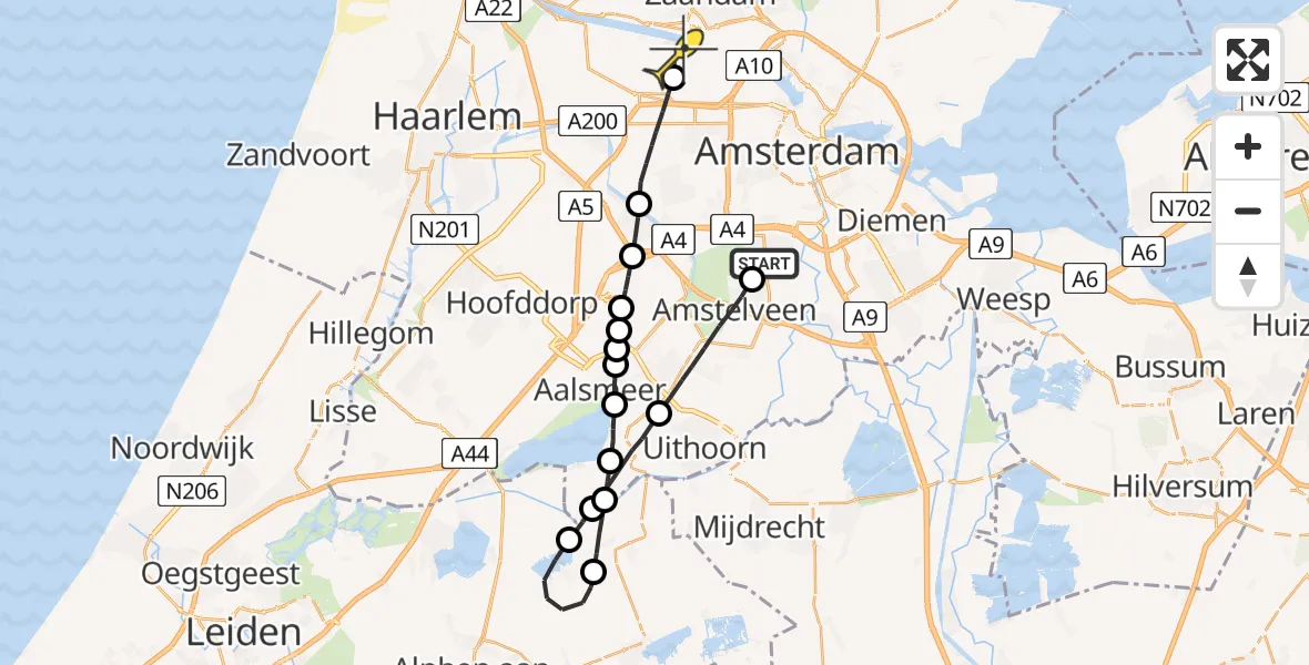 Routekaart van de vlucht: Lifeliner 1 naar Amsterdam Heliport