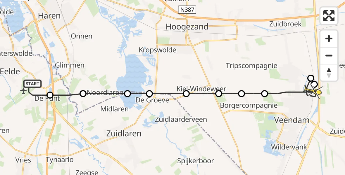 Routekaart van de vlucht: Lifeliner 4 naar Veendam