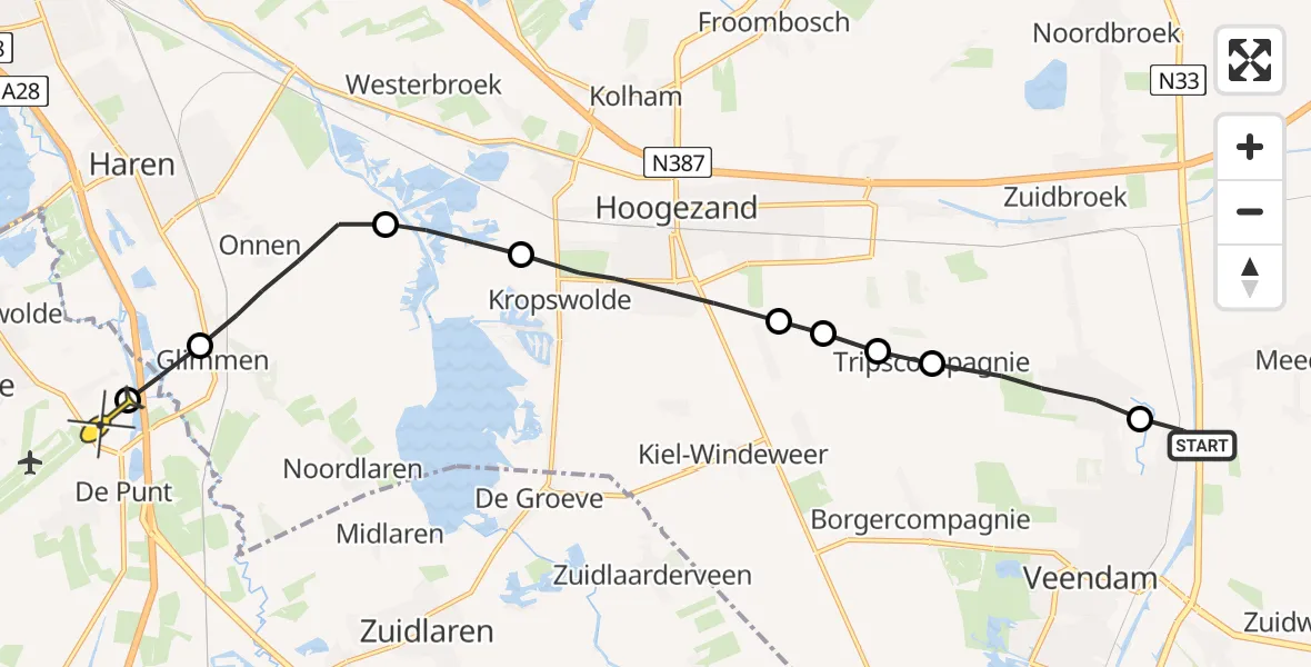 Routekaart van de vlucht: Lifeliner 4 naar Eelde