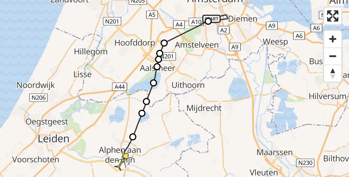 Routekaart van de vlucht: Lifeliner 1 naar Alphen aan den Rijn