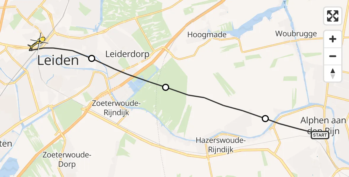 Routekaart van de vlucht: Lifeliner 1 naar Leiden