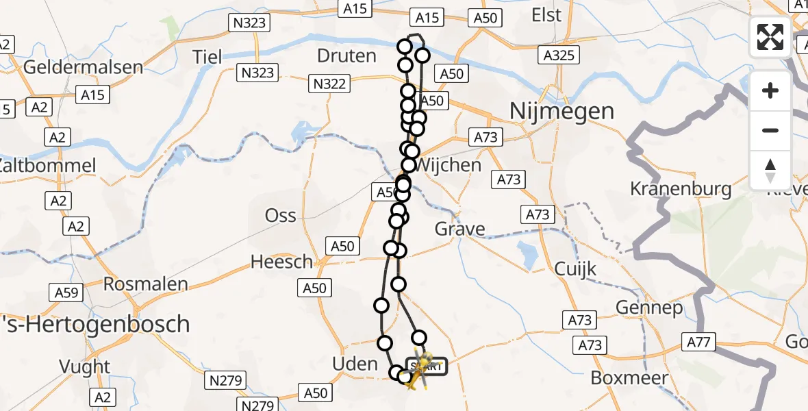 Vluchtroute Traumahelikopter Vliegbasis Volkel - Vliegbasis Volkel, 23 januari 2023, 08:48
