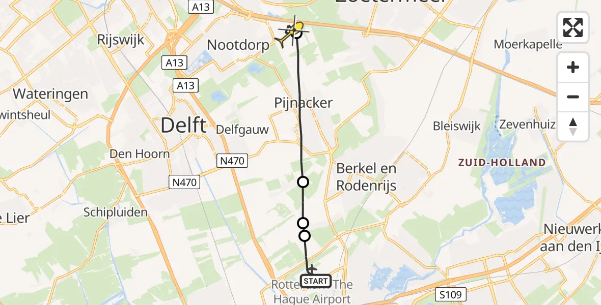 Routekaart van de vlucht: Lifeliner 2 naar Nootdorp