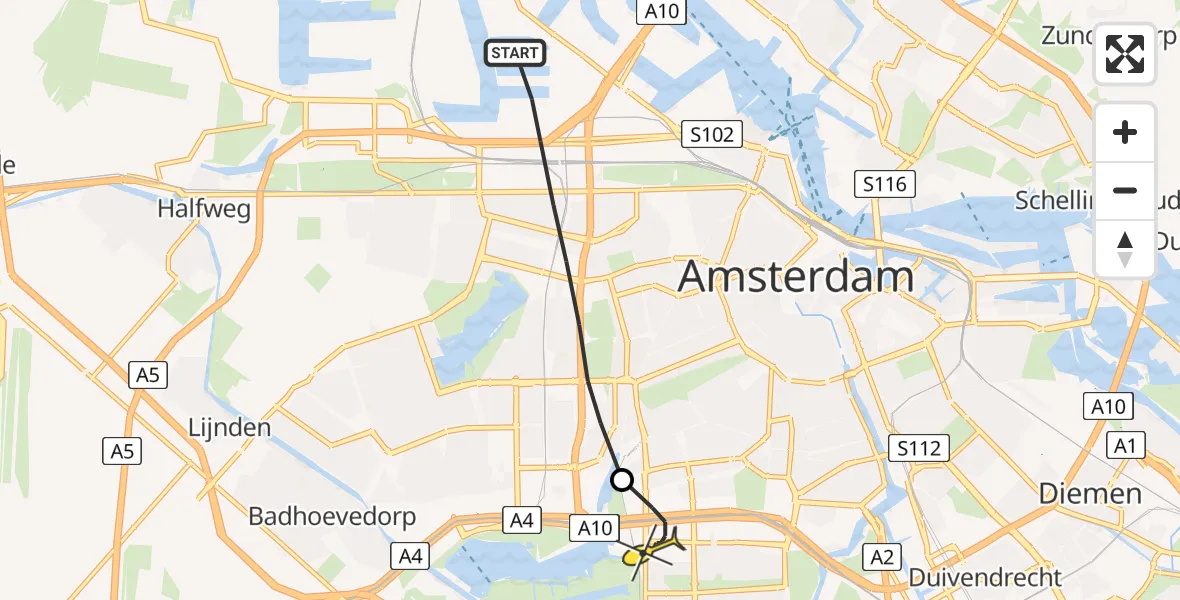 Routekaart van de vlucht: Lifeliner 1 naar VU Medisch Centrum Amsterdam