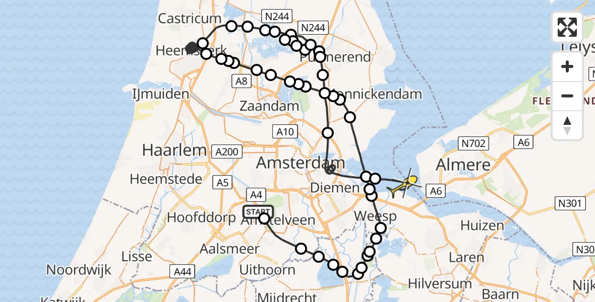 Routekaart van de vlucht: Politieheli naar Muiden