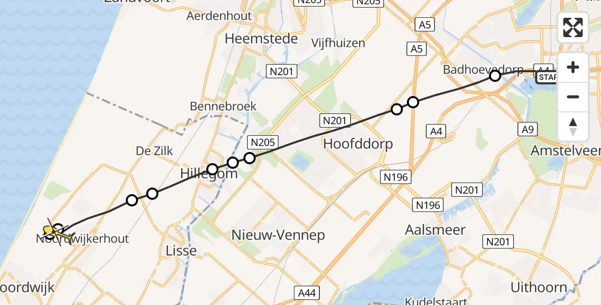 Routekaart van de vlucht: Lifeliner 1 naar Noordwijkerhout