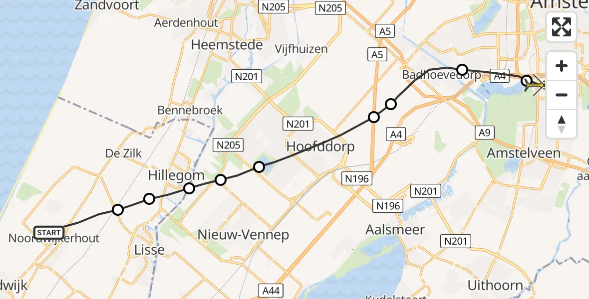 Routekaart van de vlucht: Lifeliner 1 naar VU Medisch Centrum Amsterdam