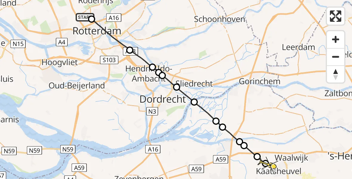 Routekaart van de vlucht: Lifeliner 2 naar Kaatsheuvel