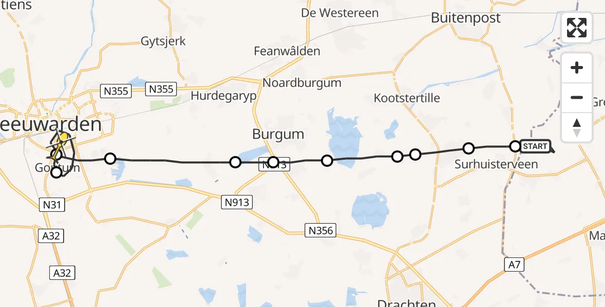 Routekaart van de vlucht: Lifeliner 4 naar Leeuwarden