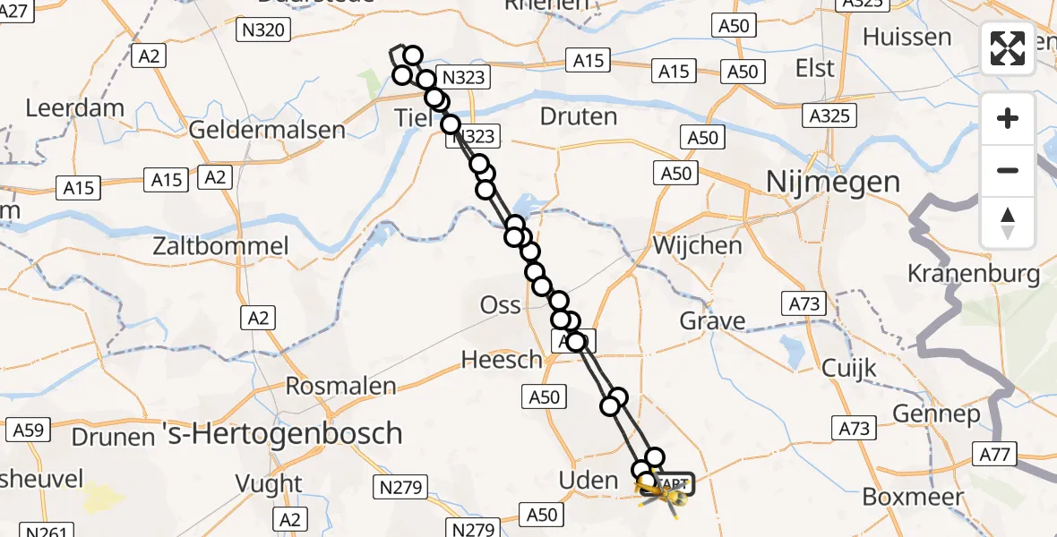 Vluchtroute Traumahelikopter Vliegbasis Volkel - Vliegbasis Volkel, 23 januari 2023, 12:41