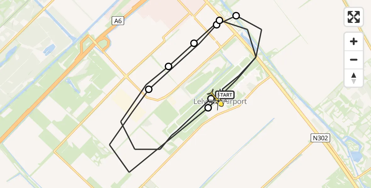 Vluchtroute Traumahelikopter van Lelystad Airport naar Lelystad Airport