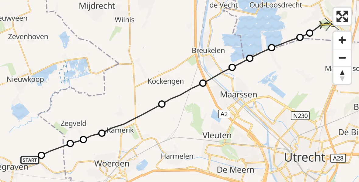 Routekaart van de vlucht: Lifeliner 1 naar Vliegveld Hilversum