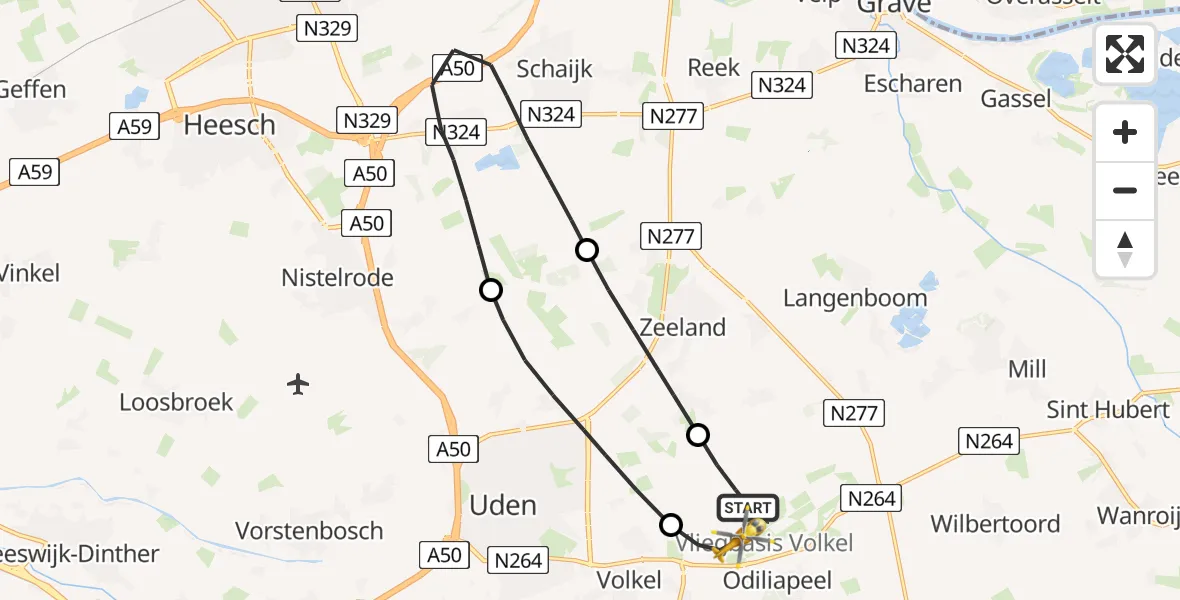 Vluchtroute Traumahelikopter Vliegbasis Volkel - Vliegbasis Volkel, 23 januari 2023, 13:28