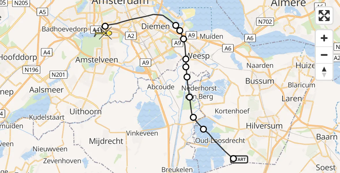 Routekaart van de vlucht: Lifeliner 1 naar VU Medisch Centrum Amsterdam