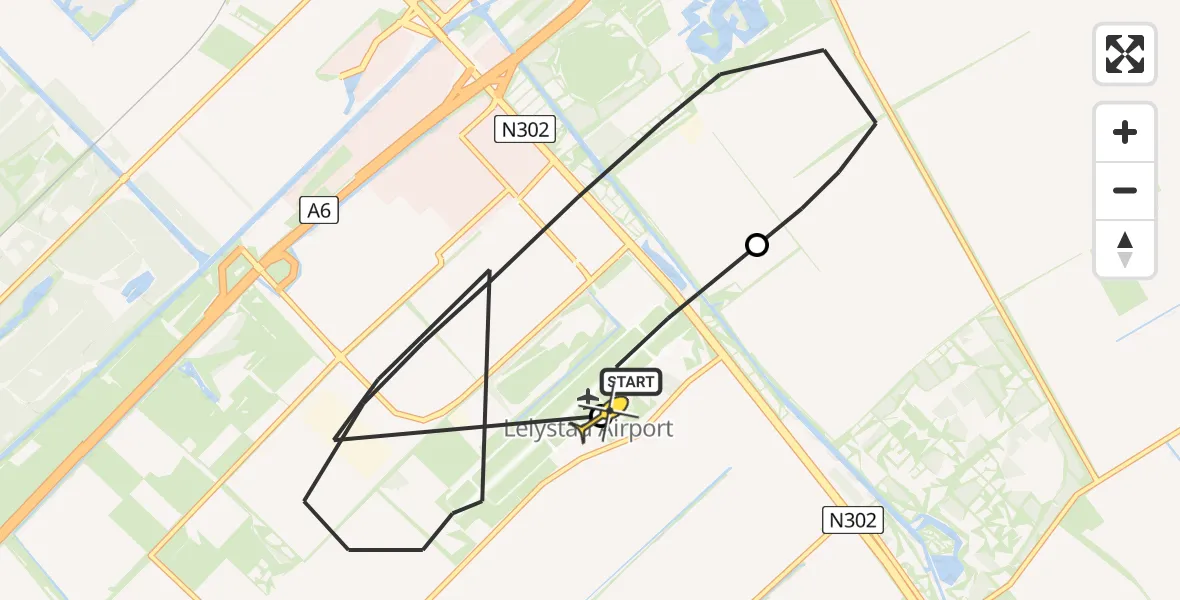 Vluchtroute Traumahelikopter van Lelystad Airport naar Lelystad Airport